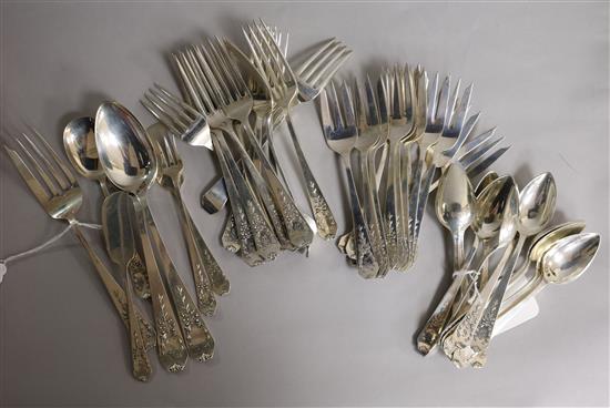 A part service of American sterling silver Madam Jumel pattern flatware, monogramed, approx 46oz gross